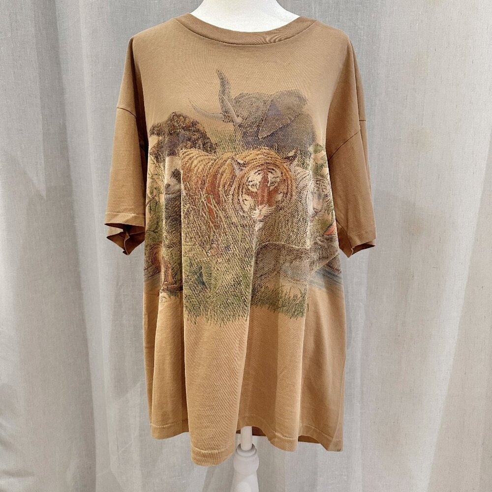 Vintage Safari Animal Print T Shirt Mens XL